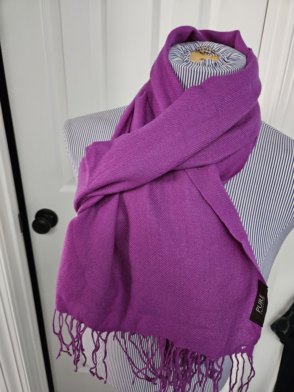 Pure  Collection Vibrant Purple Fringe Cashmere Wrap Scarf